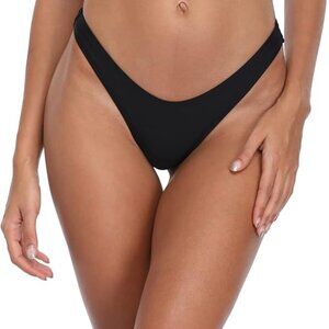 RELLECIGA Women's Thong Bikini Bottom Brazilian High Leg Medium NWT Black